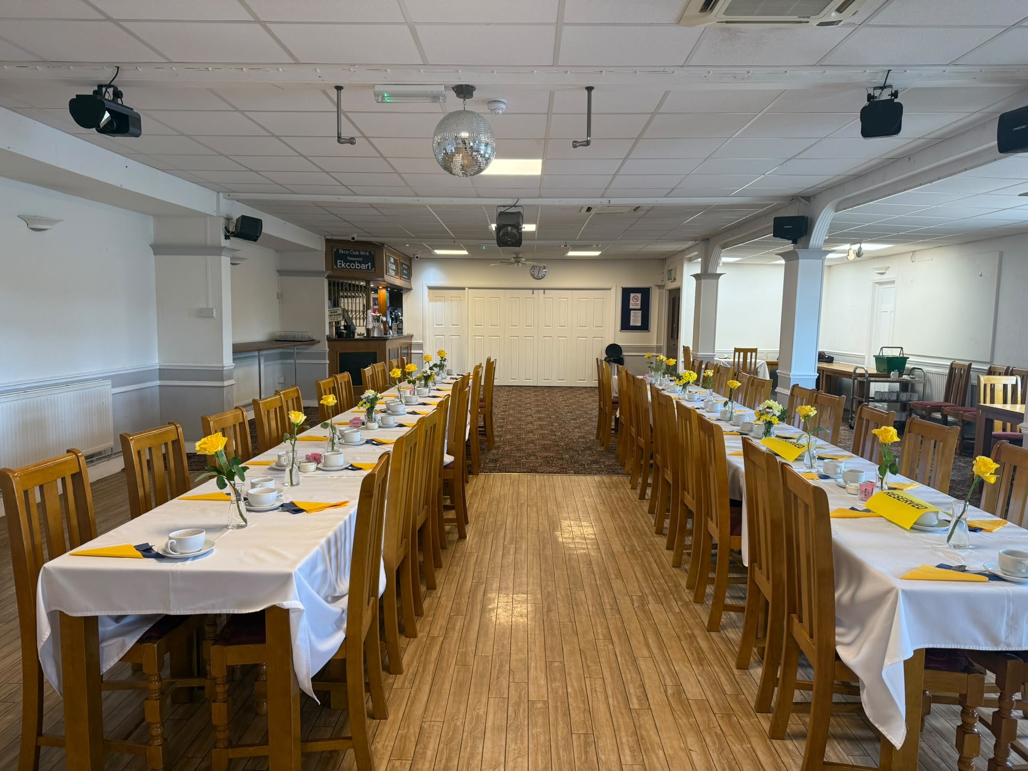 Tables and seating arranged inside the Tea Room